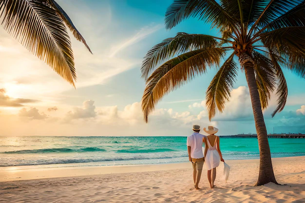 pärchen-spaziergang-strand-vor-palm-tree_954226-<dfn class=